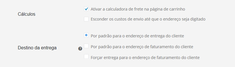 configurar a entrega