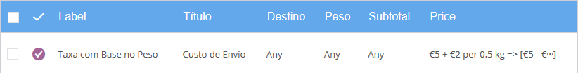 envio baseado no peso