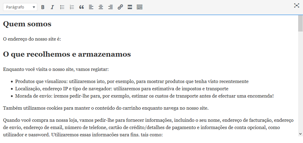 editar termos e condicoes e poltica de privacidade