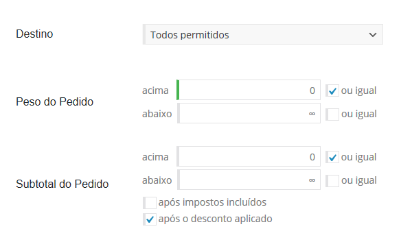 envio baseado no peso
