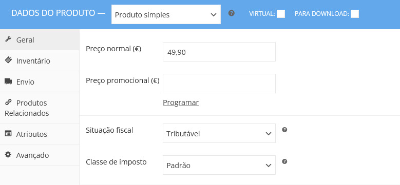 inserir produto simples