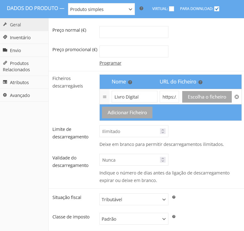 inserir produto para download