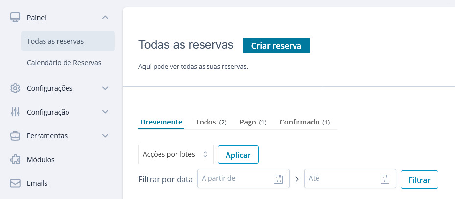 reservas e agendamentos