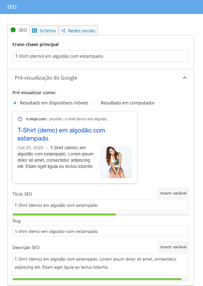 SEO dos produtos e paginas